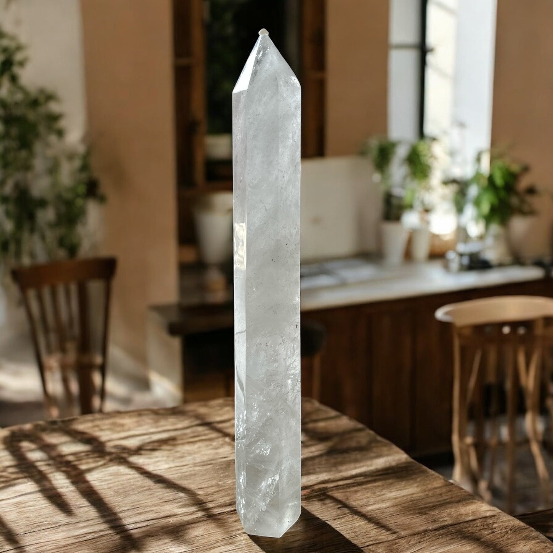 7.22 KG Large Clear Quartz Tower w a wood stand - Reiki Lunas Shop