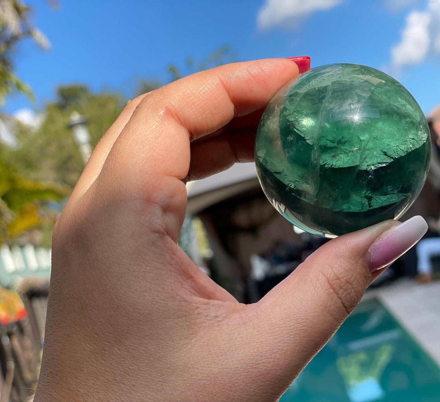 5-6 cm Fluorite Quartz Crystal Sphere. - Blu Lunas Shoppe