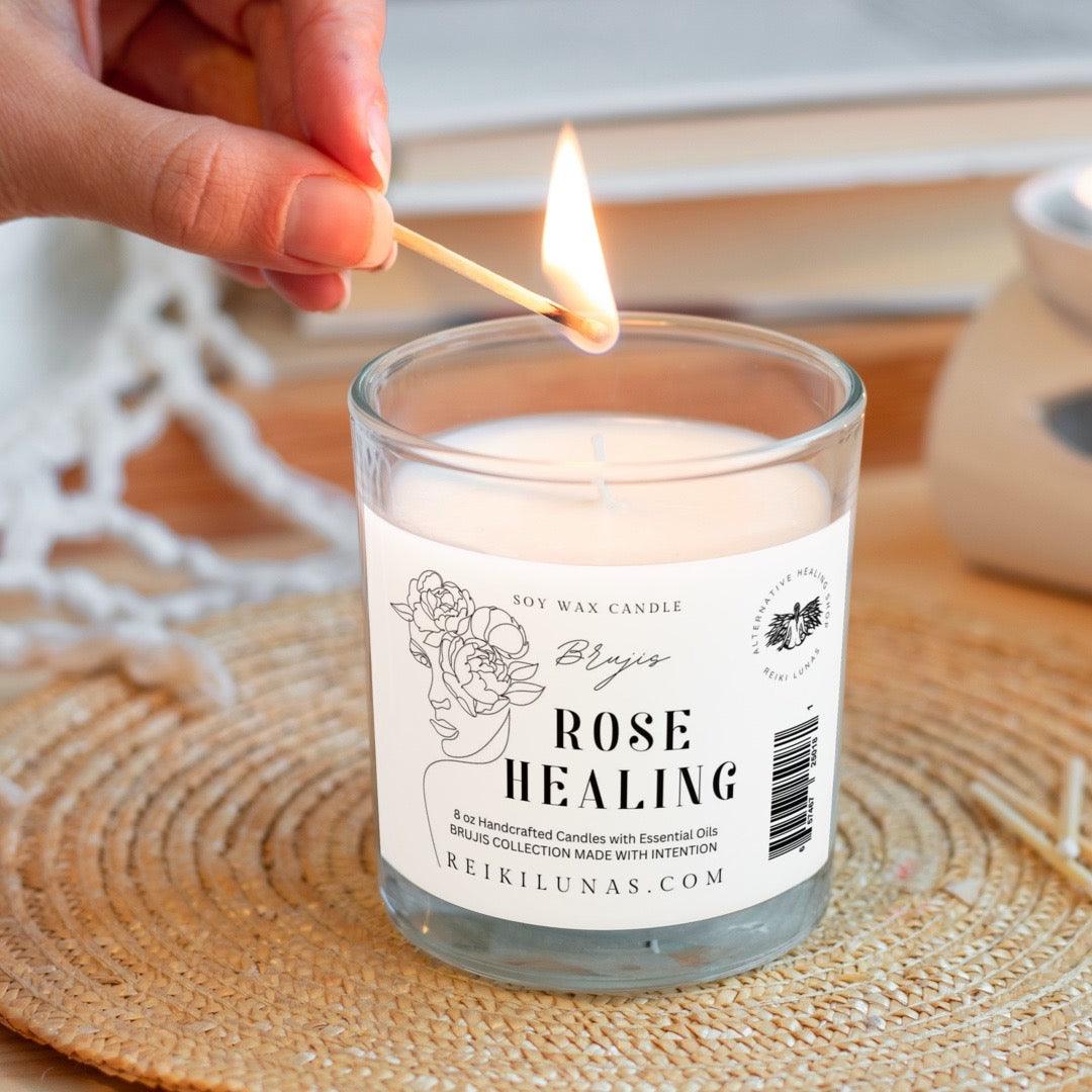 Candles to my door, Rose Healing Candle Soy Wax 10oz - Blu Lunas Shoppe