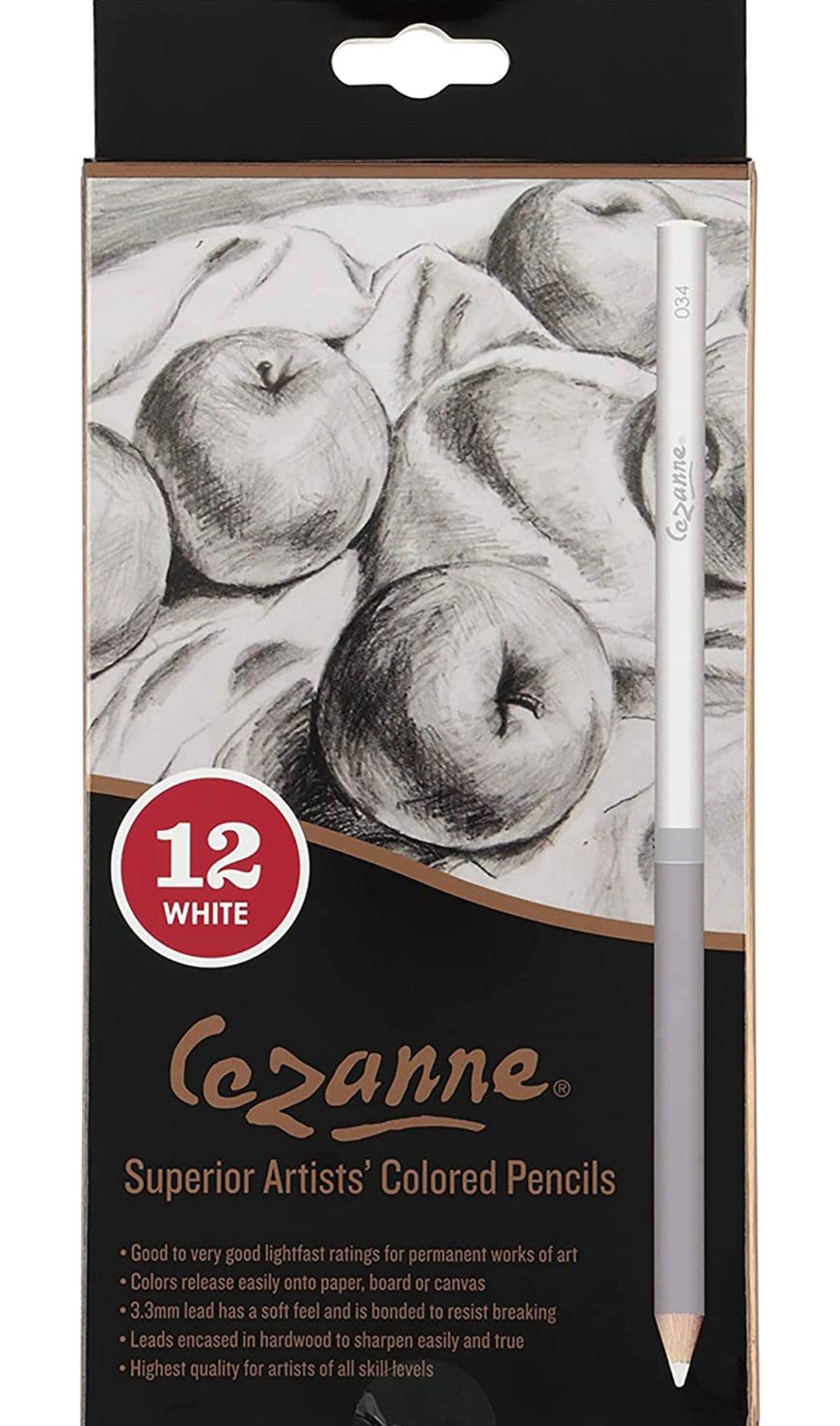 Cezanne Premier Soft Core White Colored Pencil Only Single Color, Bulk 12 Count for Drawing, Coloring & Sketching - Blu Lunas Shoppe