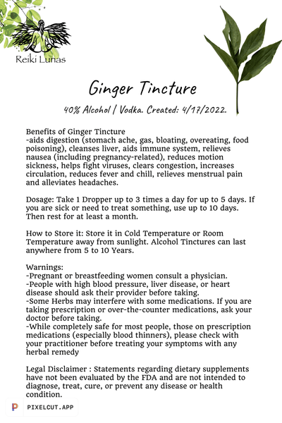 Ginger | Tincture by Reiki Lunas - Blu Lunas Shoppe