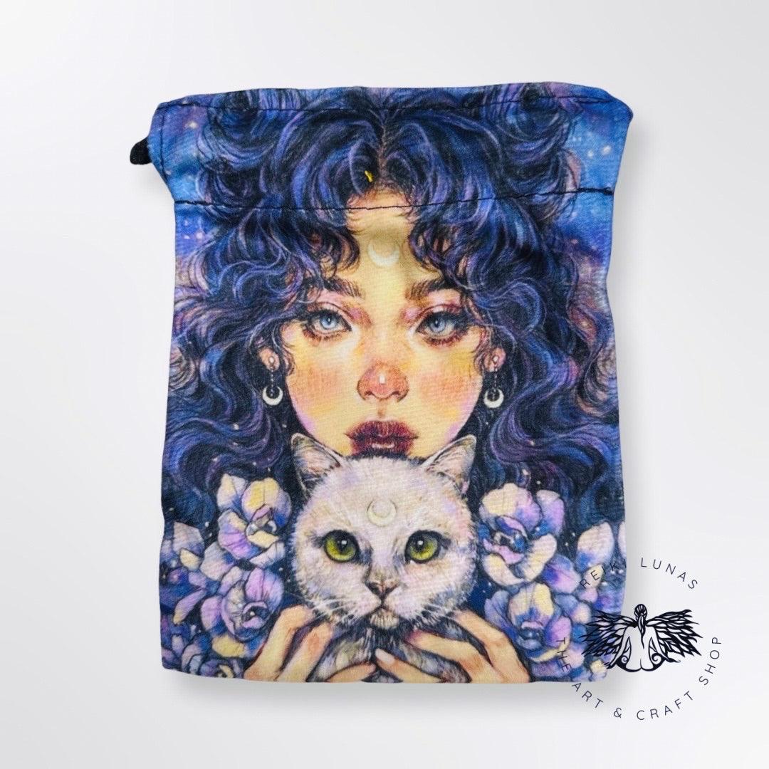 Girl with Kitty Tarot and Crystal Bag - Blu Lunas Shoppe