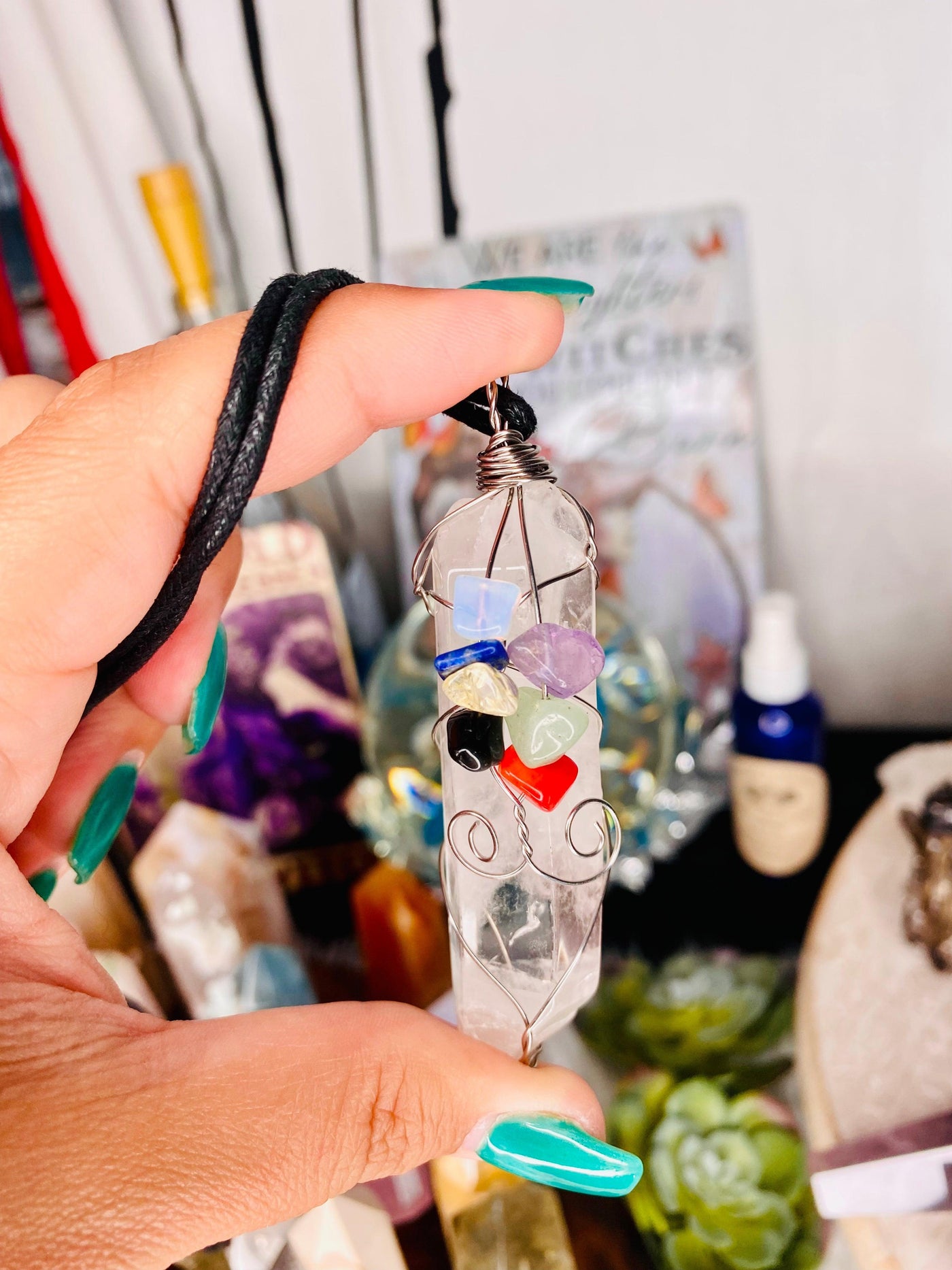 Large Stainless Steel Clear Quartz Pendant and Pendulum, witchcraft necklace - Blu Lunas Shoppe