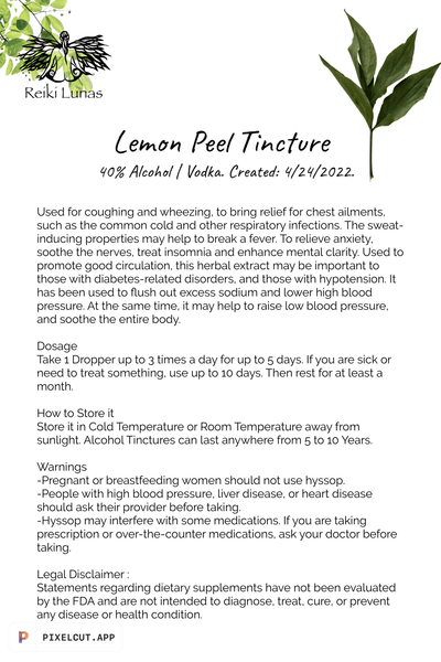 Lemon Peel | Tincture by Reiki Lunas - Blu Lunas Shoppe