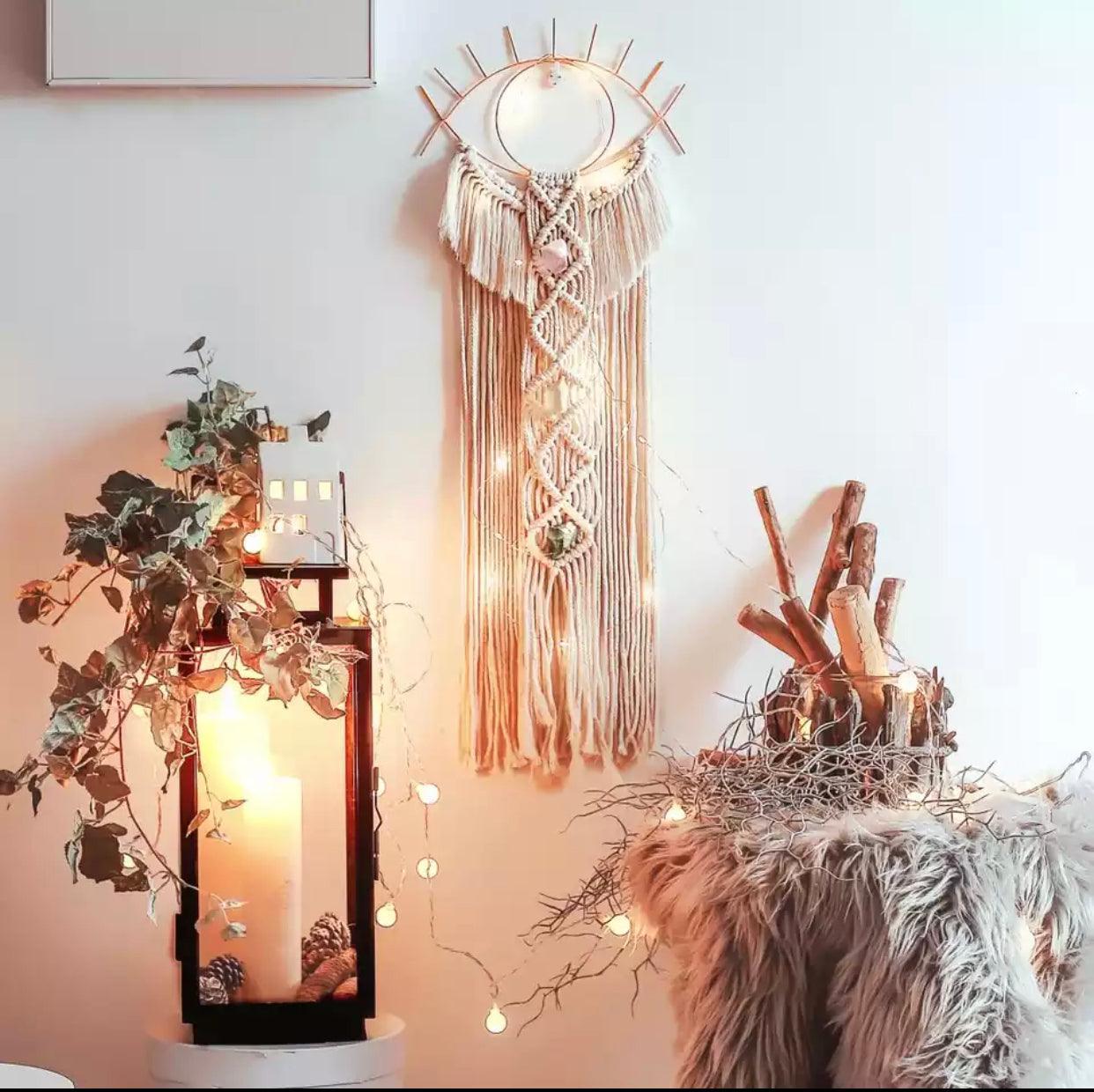 Macrame Moon Star Dream Catcher Wall Hanging Tapestry Boho Home Decor Handmade Kids Girls Christmas Room Decoration Gift - Blu Lunas Shoppe