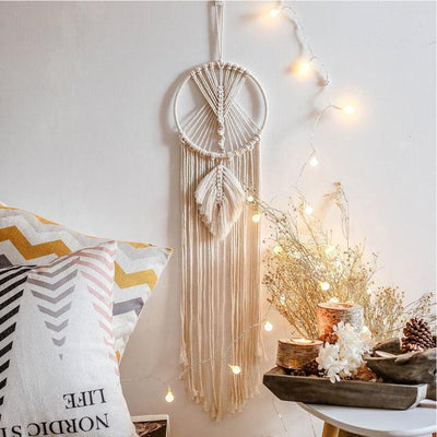 Macrame Moon Star Dream Catcher Wall Hanging Tapestry Boho Home Decor Handmade Kids Girls Christmas Room Decoration Gift - Blu Lunas Shoppe