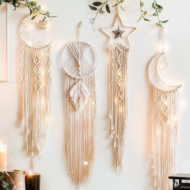 Macrame Moon Star Dream Catcher Wall Hanging Tapestry Boho Home Decor Handmade Kids Girls Christmas Room Decoration Gift - Blu Lunas Shoppe