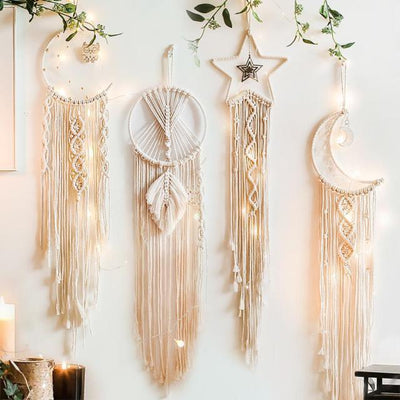 Macrame Moon Star Dream Catcher Wall Hanging Tapestry Boho Home Decor Handmade Kids Girls Christmas Room Decoration Gift - Blu Lunas Shoppe