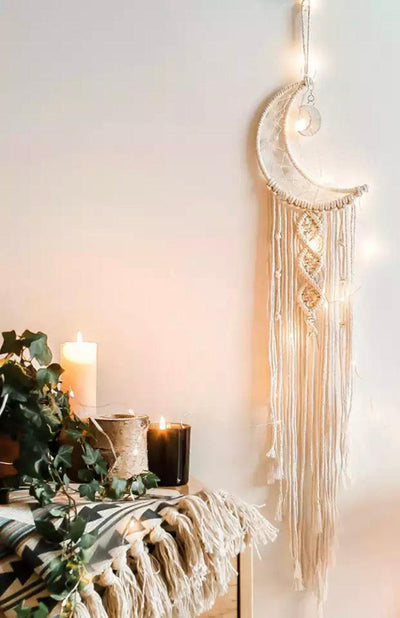 Macrame Moon Star Dream Catcher Wall Hanging Tapestry Boho Home Decor Handmade Kids Girls Christmas Room Decoration Gift - Blu Lunas Shoppe