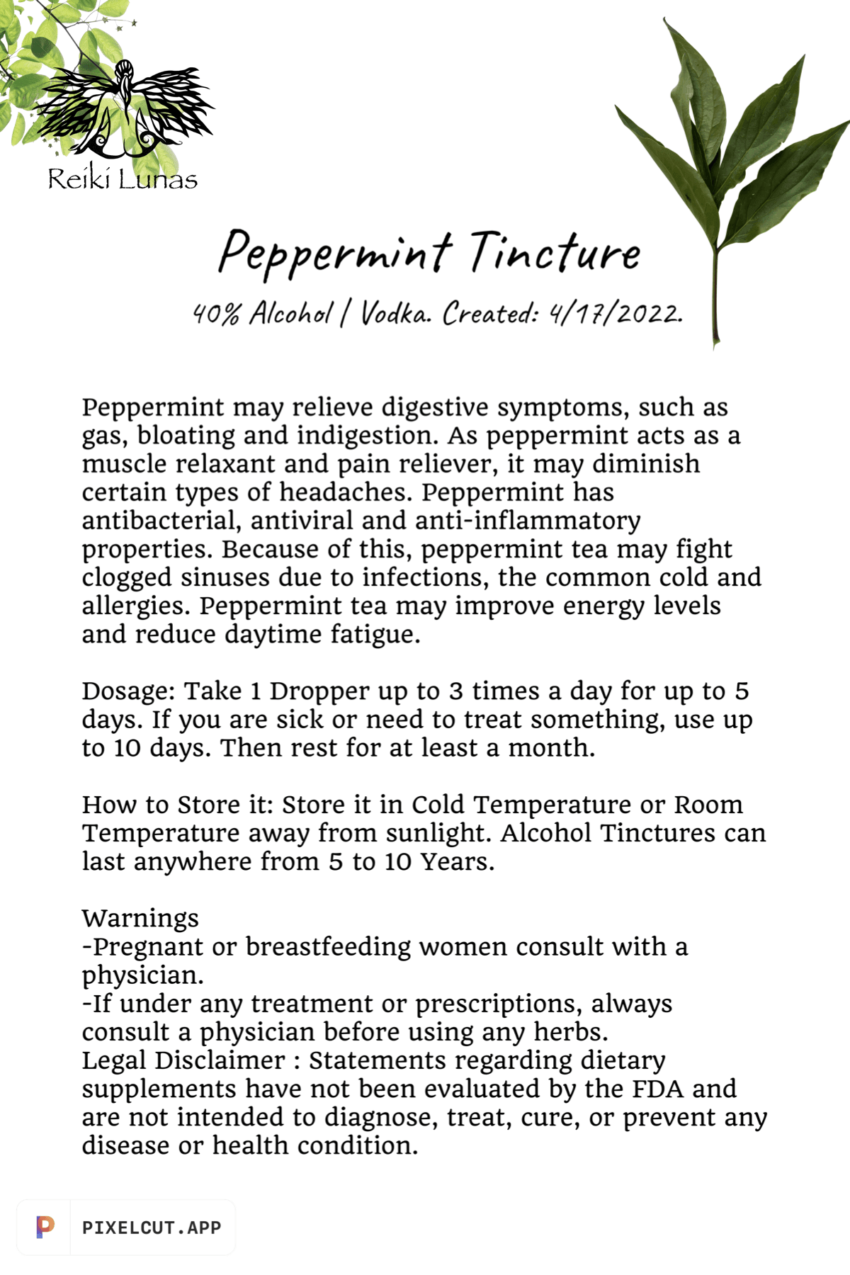 Peppermint | Tincture by Reiki Lunas - Blu Lunas Shoppe