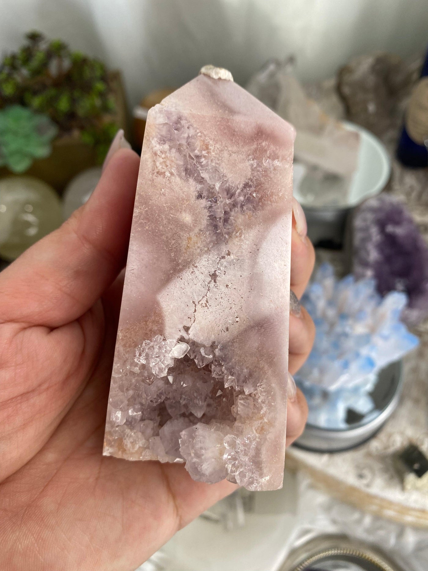 Pink Amethyst Flower Agate Crystal Cluster Tower - Blu Lunas Shoppe