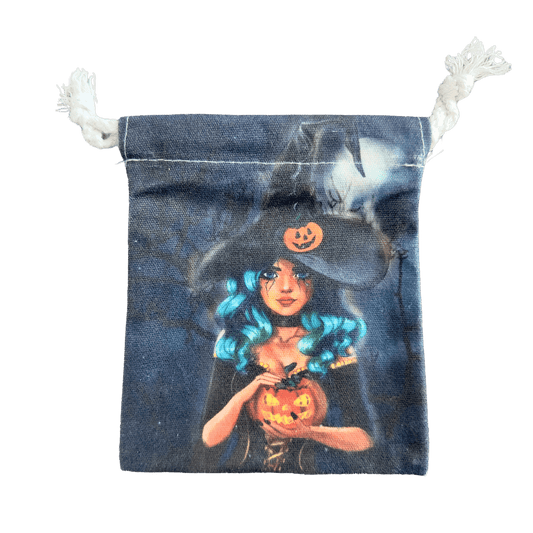 Pumpkin Witch Tarot and Crystal Pouch - Blu Lunas Shoppe