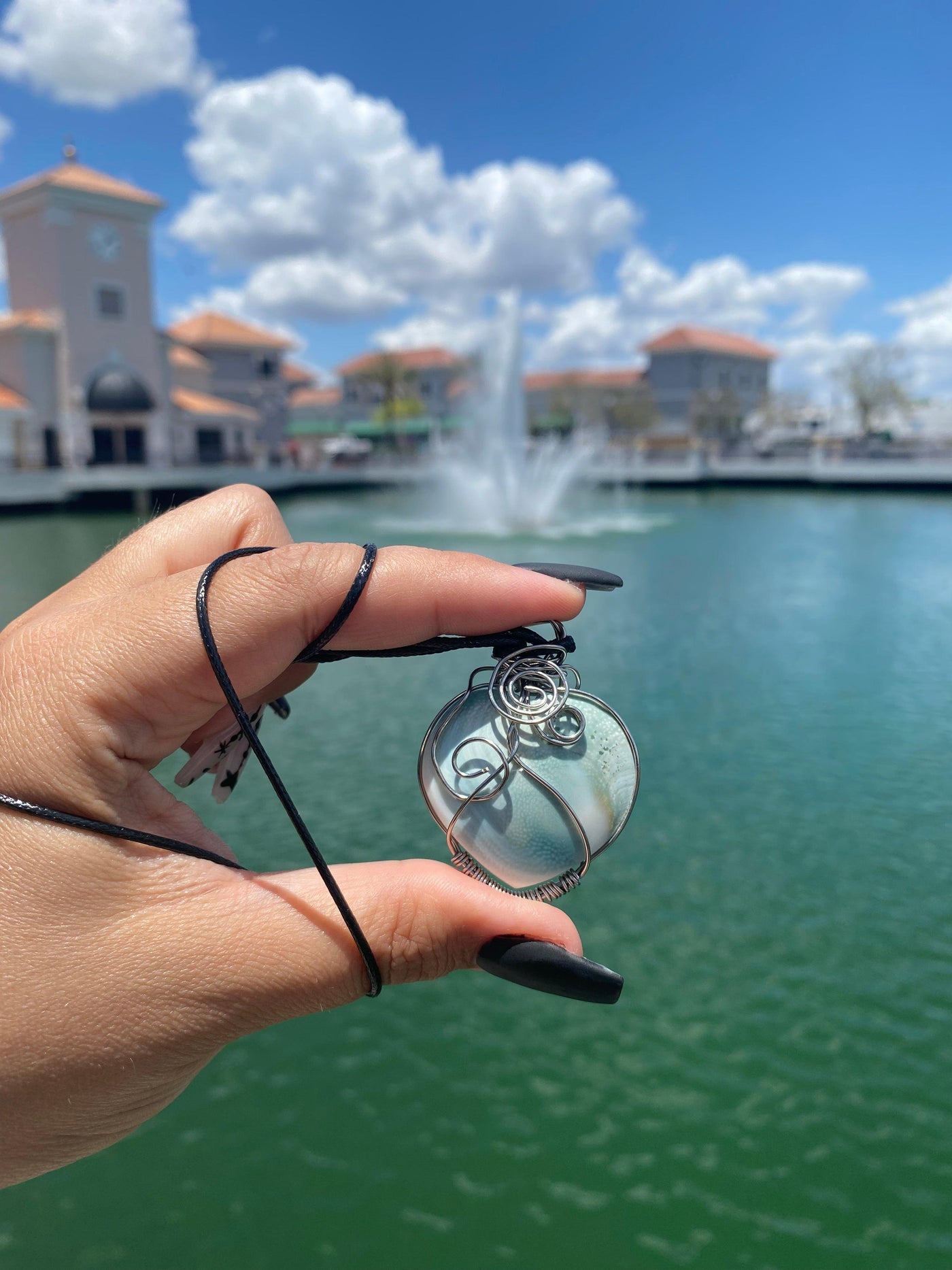 Stainless Steel White and Blue Shell Pendant - Blu Lunas Shoppe