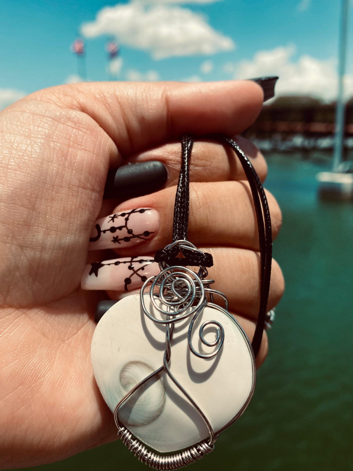 Stainless Steel White and Blue Shell Pendant - Blu Lunas Shoppe