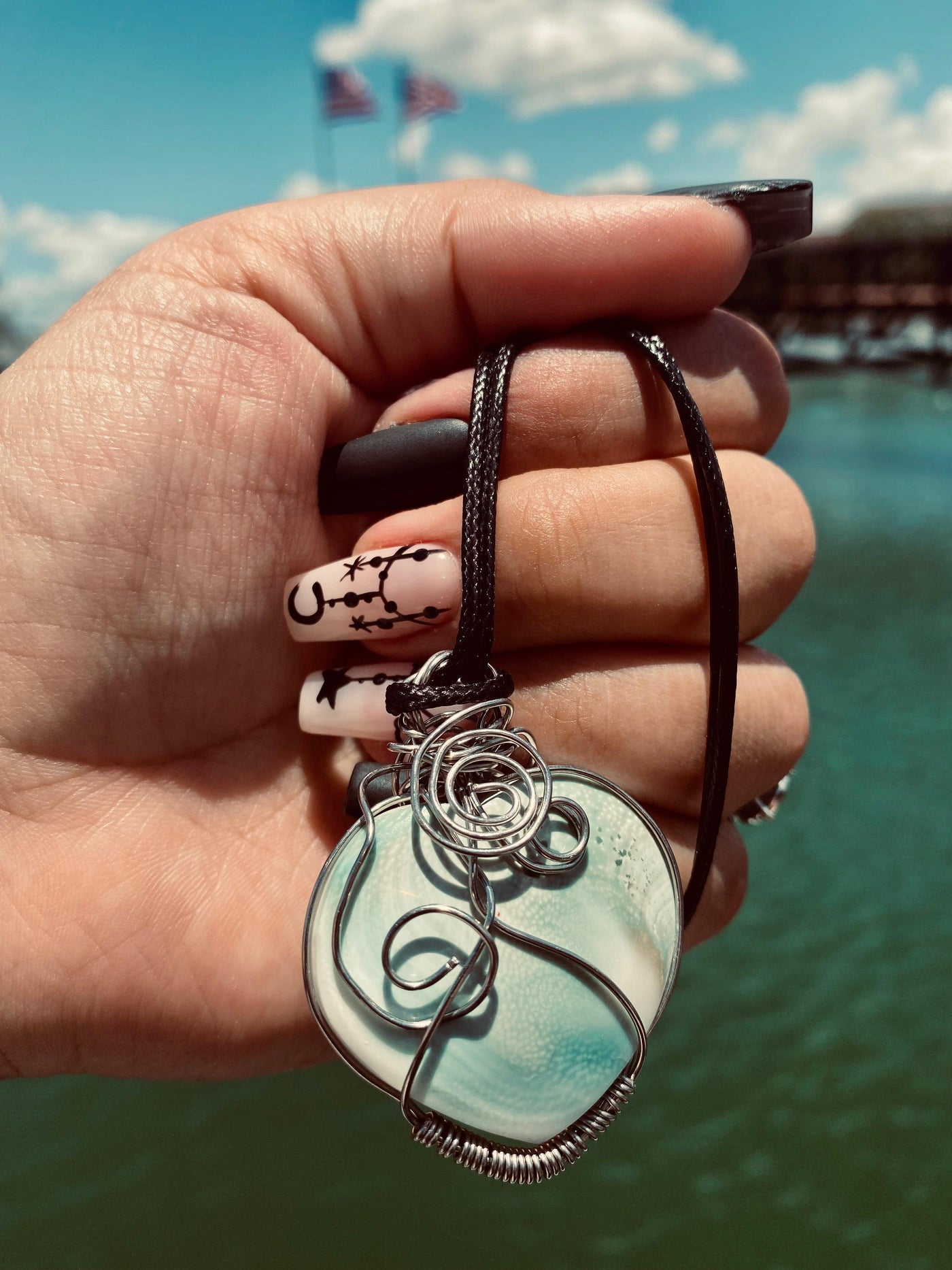 Stainless Steel White and Blue Shell Pendant - Blu Lunas Shoppe