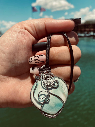 Stainless Steel White and Blue Shell Pendant - Blu Lunas Shoppe